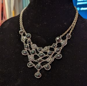 Black and Silver Fauceted Glass Cabochon Cascade Choker Necklace